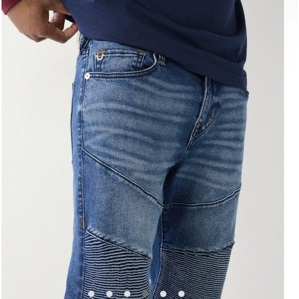 True Religion Rocco Moto Relaxed Skinny Jeans Men’s 30x32 Light Wash NWOT